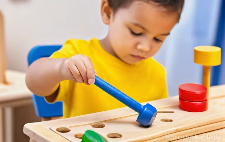 공구놀이 기능별 제품 - **Prompt 1: Focused Concentration and Fine Motor Development**
    "A bright, eye-level shot of a pr...