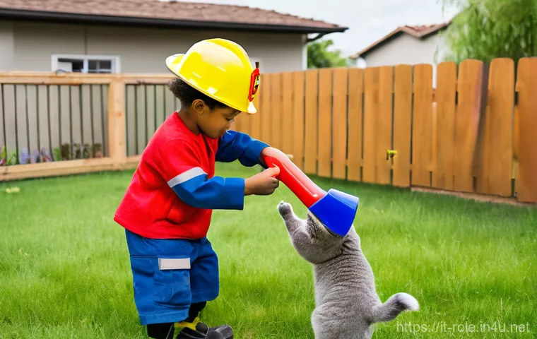소방관 놀이차 세트 - Prompt 1: Collaborative Firefighter Play in a Sunny Backyard**