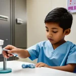 병원놀이 테마파크형 완구 - **Prompt 1: The Focused Little Doctor in a Realistic Clinic**
    "A candid, high-angle shot of a yo...